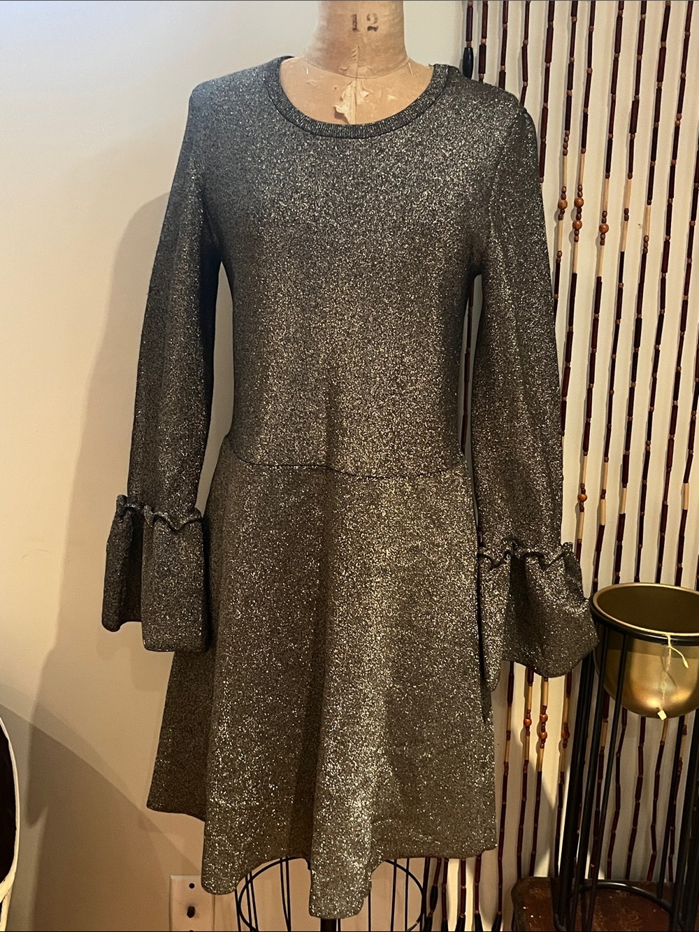 A.L.C. Girls' Metallic Black Glitter Flare-Sleeve Dress